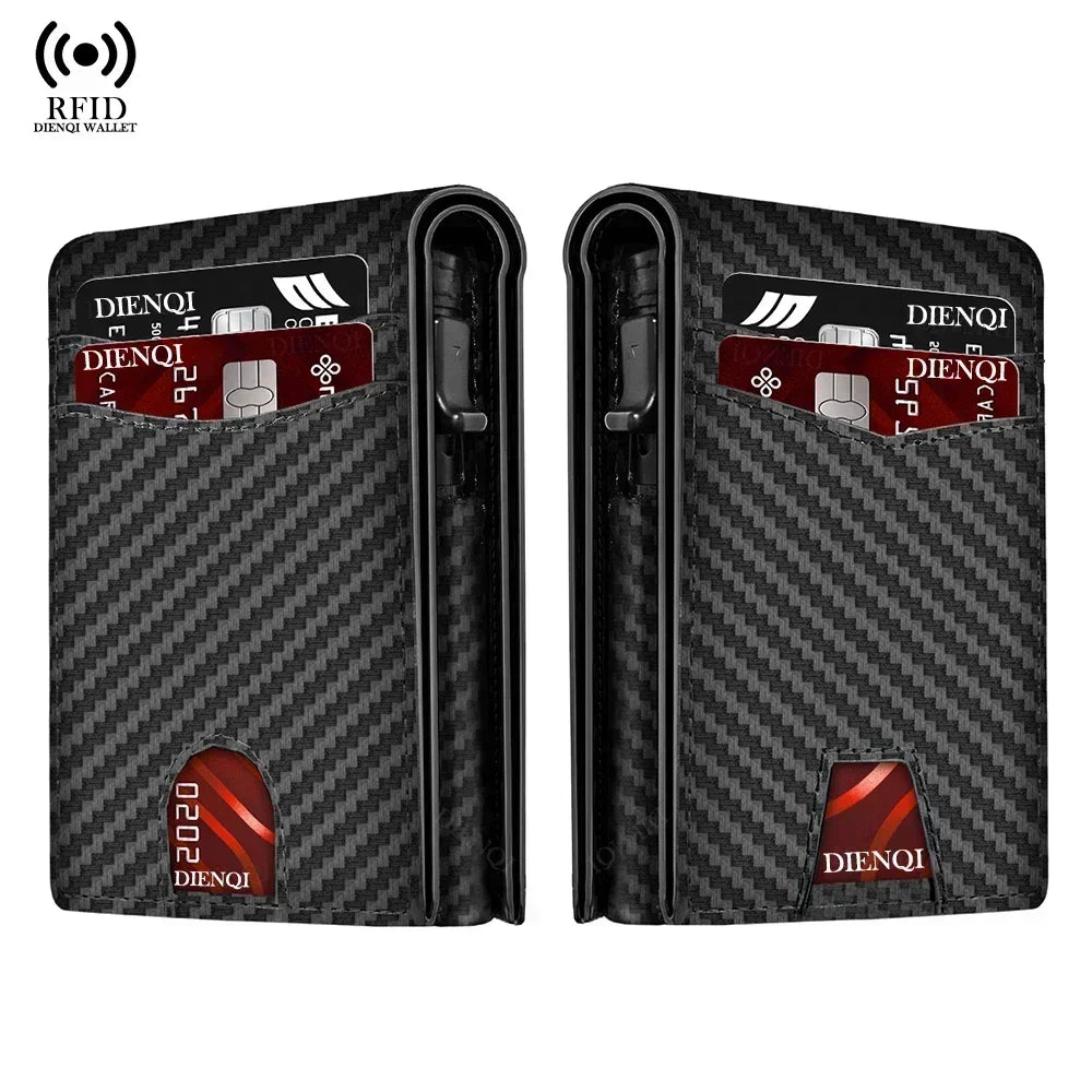 DIENQI Business Luxury Brand Credit Card Holder Slim Thin Men Wallets High Quality Carbon Travel Pocket Wallet Money Bag Purse