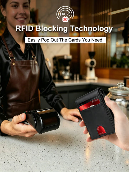 Carbon Fiber Wallet Magnetic Card Holder RFID Automatic Pop Up Case Id Bank Credit Cardholder Money Bag Bifold Wallets for Men