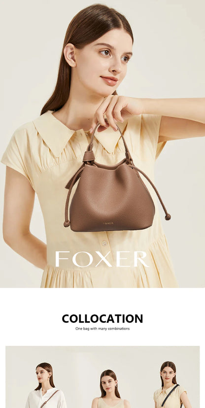 FOXER Brand Women's Top-handle Bucket Bag  2026 New Trendy Hot Selling Fashion Versatile Female Shoulder Crossbody Bag Purse