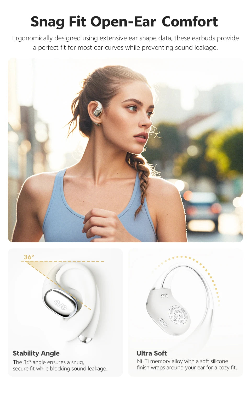 QCY Crossky R70 Wireless Headphones - Hi-Res Open-Ear Bluetooth 6.0 Earhooks with Bass Boost - ShopHub