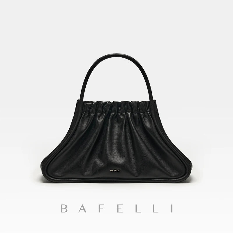 BAFELLI Ruched Genuine Leather Tote Bag