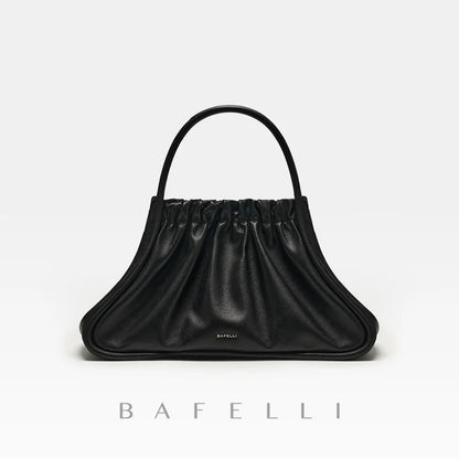 BAFELLI Ruched Genuine Leather Tote Bag