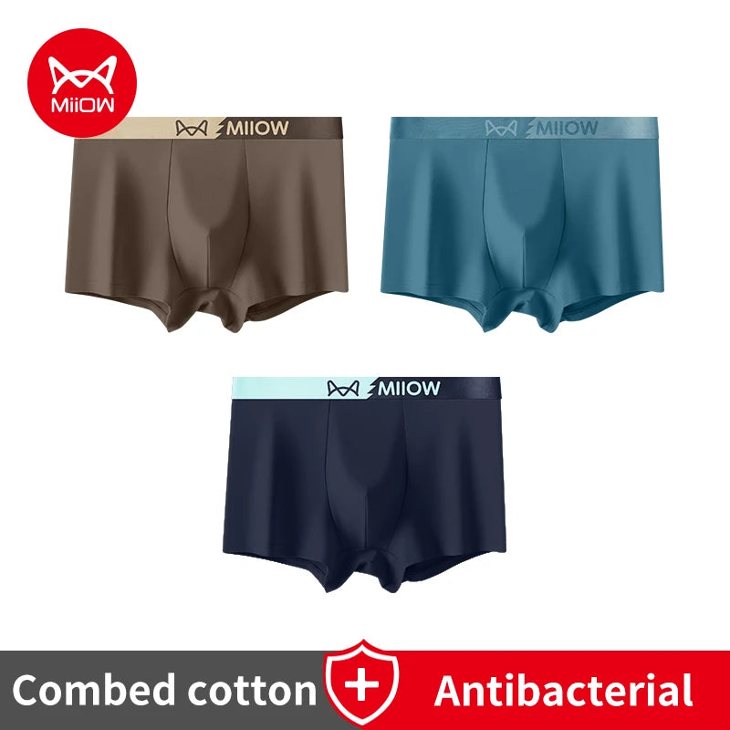 MiiOW Men's Antibacterial Underwear 3Pcs Cotton Boxers - ShopHub