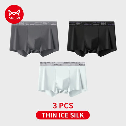 MiiOW Ice Silk Men Underwear - 3Pcs Ultra-thin Breathable Antibacterial Boxer Shorts - ShopHub