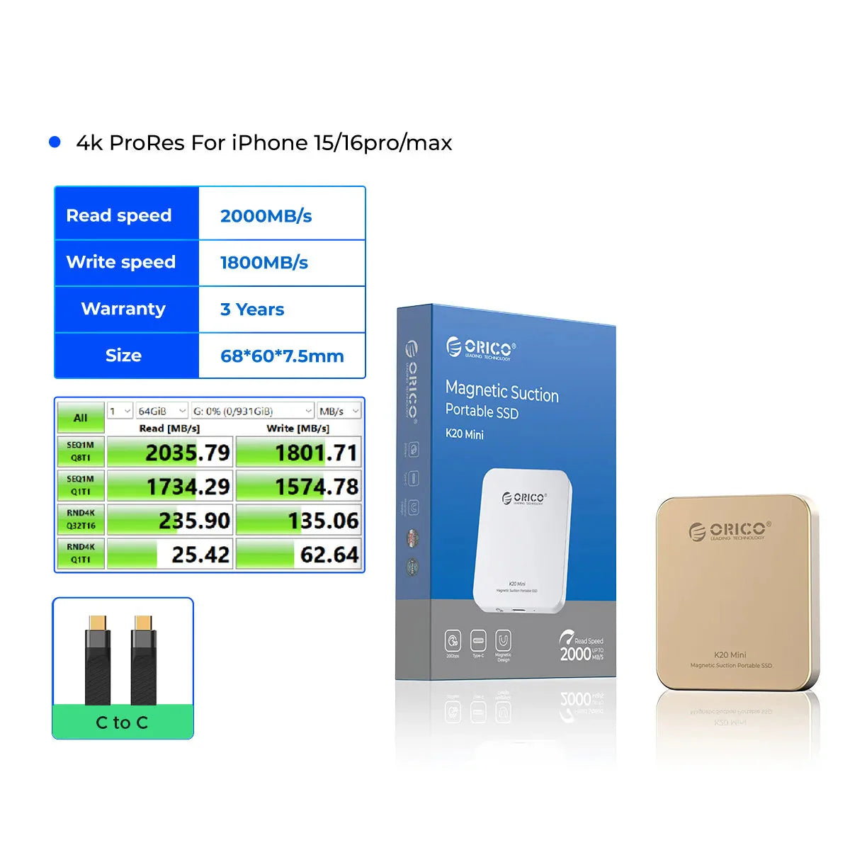 Mini Magnetic External SSD 2000MB/s (2 colours available) Habicare