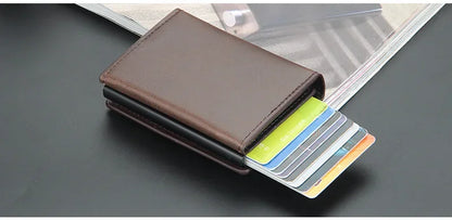 Magnetic RFID Blocking Credit Card Holder Men Wallets Anti Theft Aluminum Metal Pu Leather Small Pop Up Wallet Cardholder Case