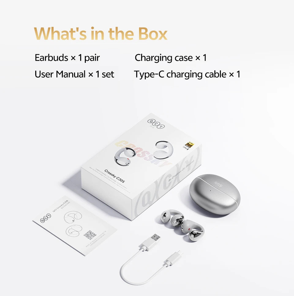 QCY C30S Open Ear Bluetooth Headphones with LDAC Wireless Technology and 40H Playtime - ShopHub