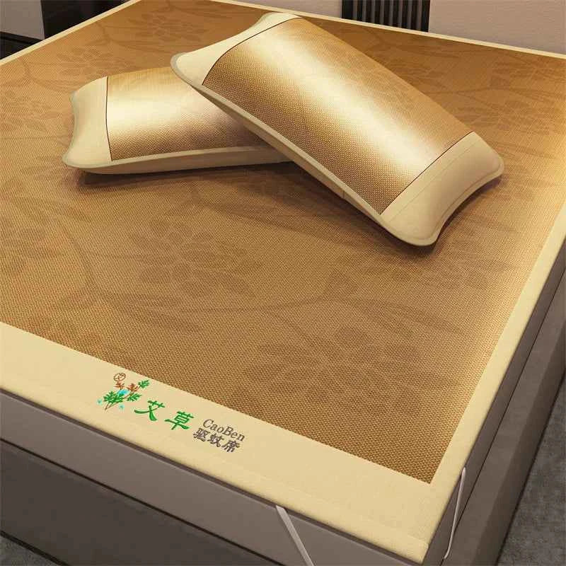 High-quality Ice Rattan Mat Cool Down Natural Plant Fibre Summer Pad for Bed Breathable Foldable Mugwort Cooling Mat Bed Sheet