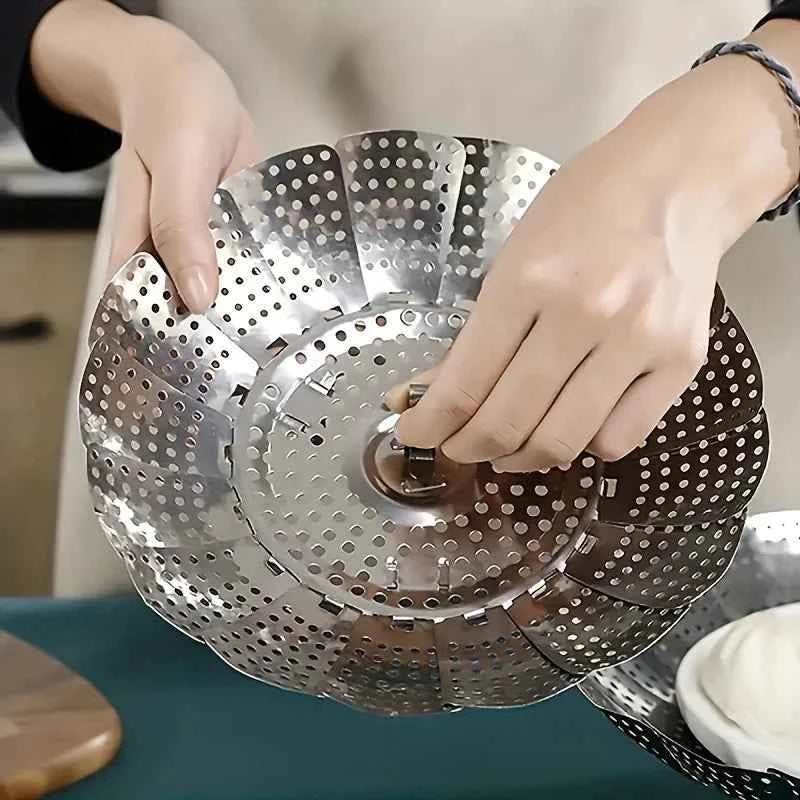 Foldable Stainless Steel Steamer, Collapsible Cooking Rack for Kitchen Restaurant, Multi-Purpose Food Steamer