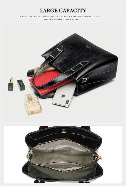 High Quality Women Split Leather Handbag Fashion Workplace Big Capacity Tote Bag Commuter Crossbody Shoulder Bags Mother's Gift