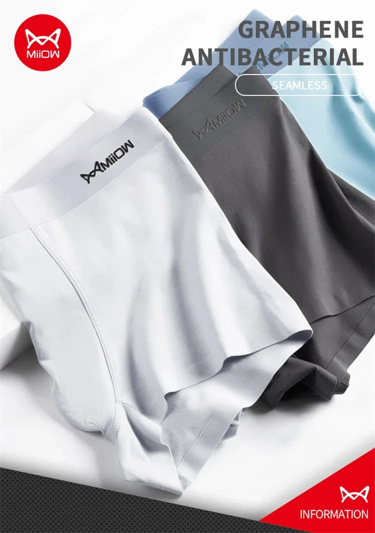 MiiOW Sexy Cotton Men Underpants - 4Pcs Graphene Antibacterial Breathable Boxer Briefs - ShopHub