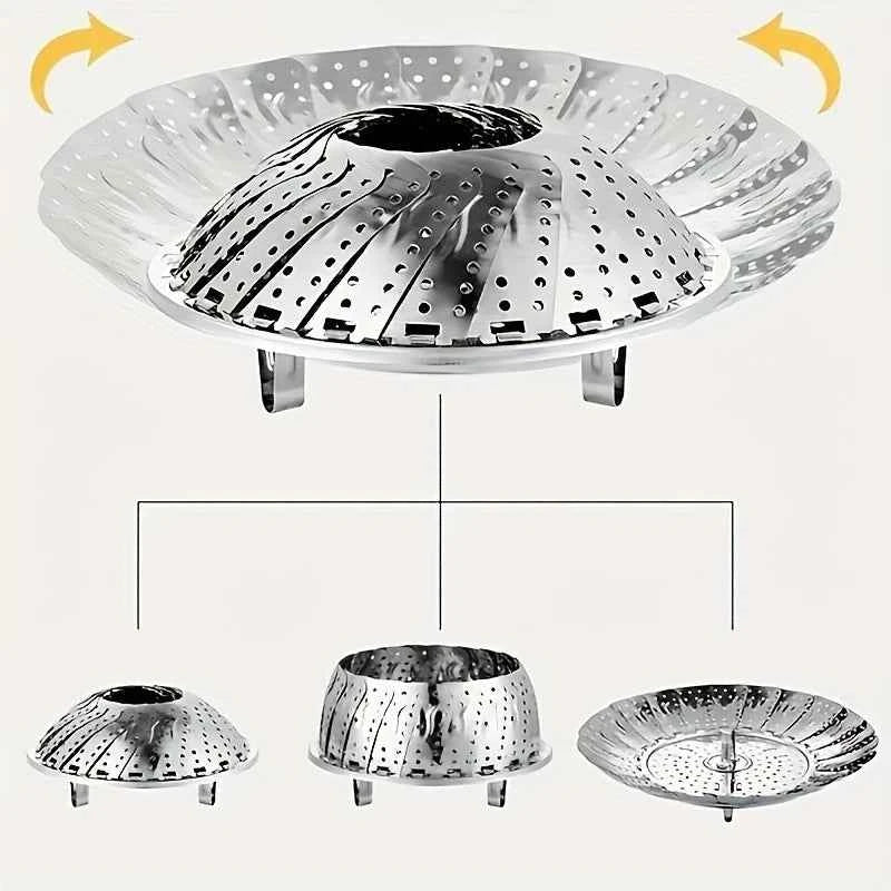Foldable Stainless Steel Steamer, Collapsible Cooking Rack for Kitchen Restaurant, Multi-Purpose Food Steamer