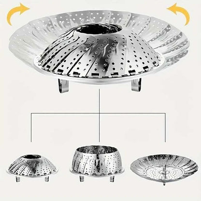 Foldable Stainless Steel Steamer, Collapsible Cooking Rack for Kitchen Restaurant, Multi-Purpose Food Steamer