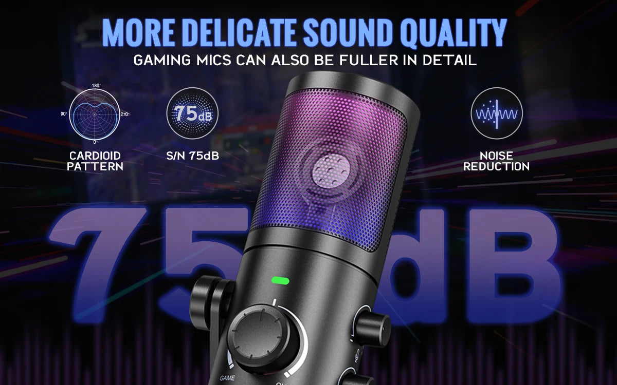 FIFINE USB Gaming Microphone: Premium Quality with Noise Cancellation & RGB Lighting