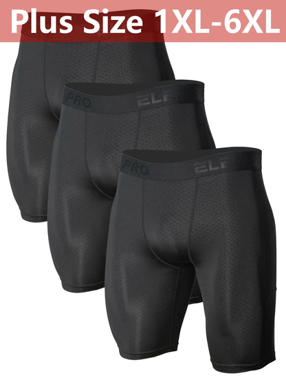 3pcs Men's Sports Underwear Plus Size with Side Pockets, Front Inner Pocket, Snake Pattern Embossed, 1XL-6XL - ShopHub