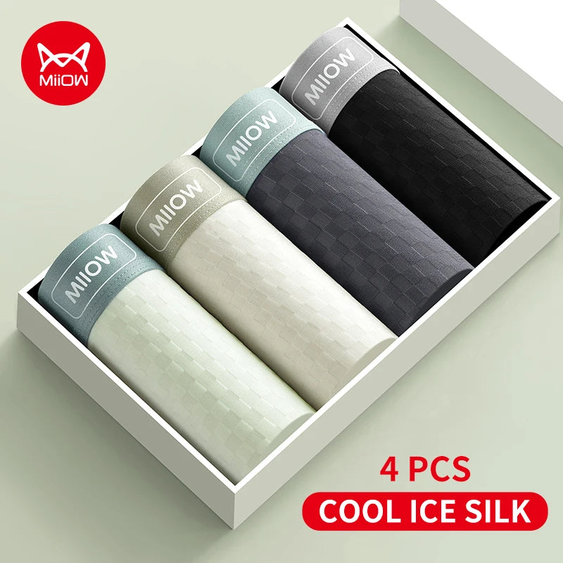 MiiOW Men's Antibacterial Underwear 4Pcs Silky Ice Silk Boxer Briefs - ShopHub