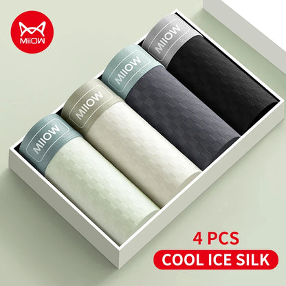 MiiOW Men's Antibacterial Underwear 4Pcs Silky Ice Silk Boxer Briefs - ShopHub
