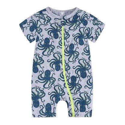 Kids Tales Summer Sprout Cotton-Stretch Double-Zip Romper