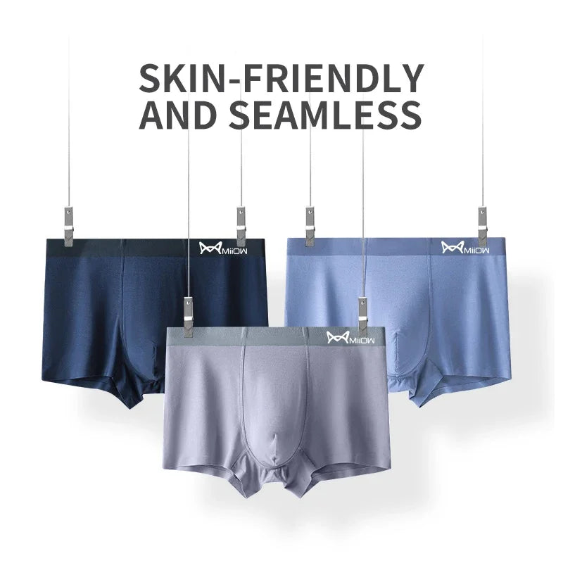 MiiOW Men's Modal Underwear - 3Pcs Graphene Antibacterial Boxer with Seamless Cuffs - ShopHub
