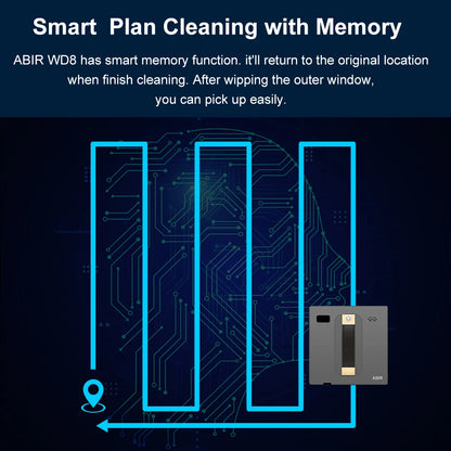 ABIR WD8 Robot Window Cleaner from ShopHub NZ demonstrating its sleek design and cleaning pads on a large glass window.