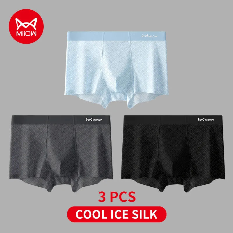 MiiOW Men's Ice Silk Underwear 3Pcs 7A Antibacterial Breathable Briefs - ShopHub