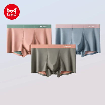 MiiOW Breathable Nylon Men's Underwear - 3Pcs Seamless Antibacterial Boxer Briefs - ShopHub
