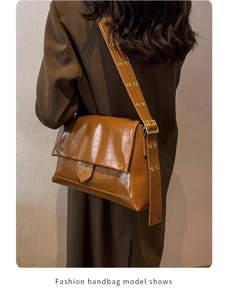 Retro Women's Shoulder Bag 2026 New Simple Large Tote Bag Split Leather + PU Female Soild Crossbody Bag Purse