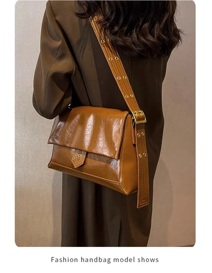 Retro Women's Shoulder Bag 2026 New Simple Large Tote Bag Split Leather + PU Female Soild Crossbody Bag Purse