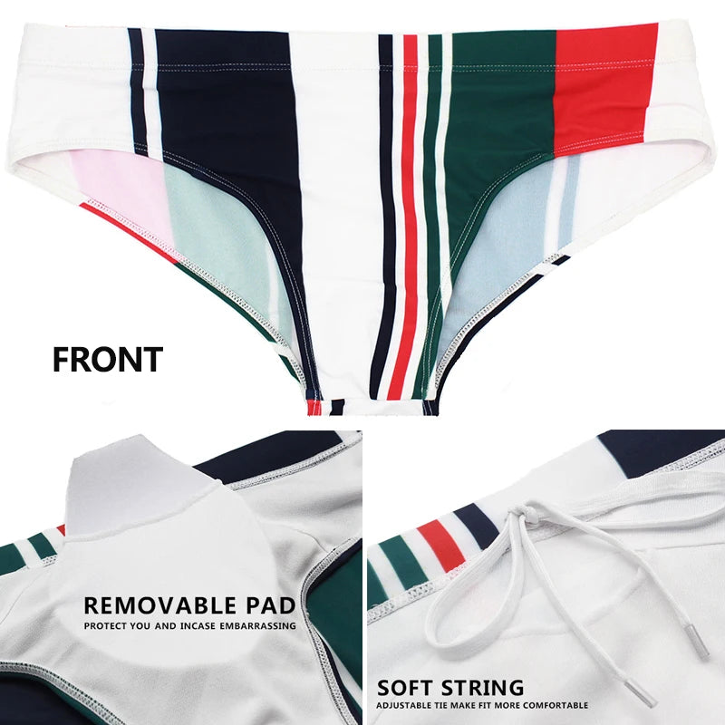 Men's low waist swim briefs by DATIFER featuring a snug fit and sleek design in vibrant colors.