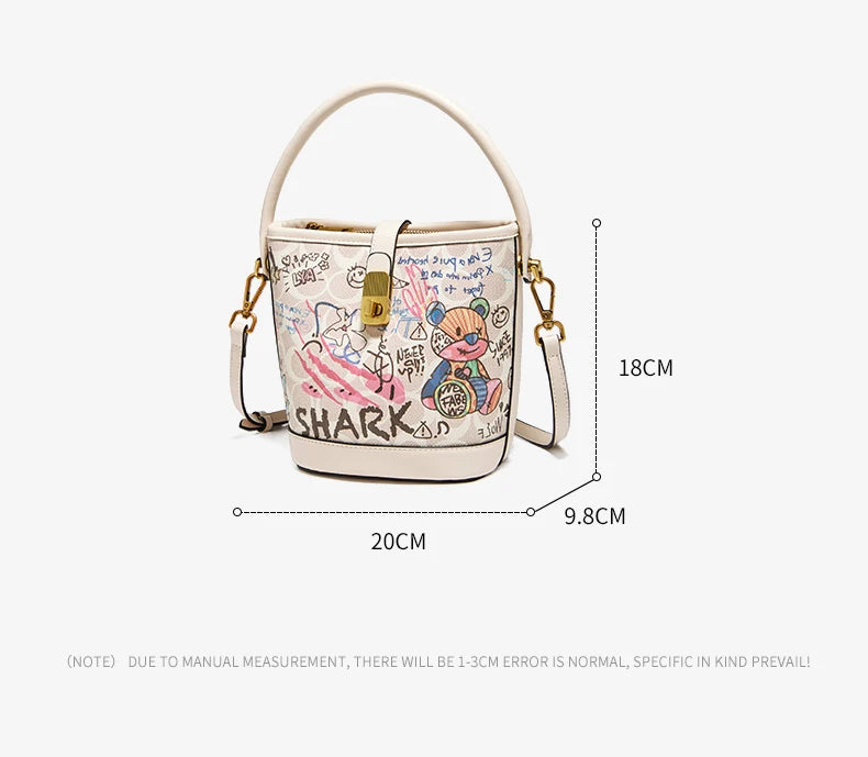 FOXER PU Leather Stylish Women's Dating Handbag Premium Commuter Messenger Shoulder Bag Lady Office Prints Bucket Crossbody Bags