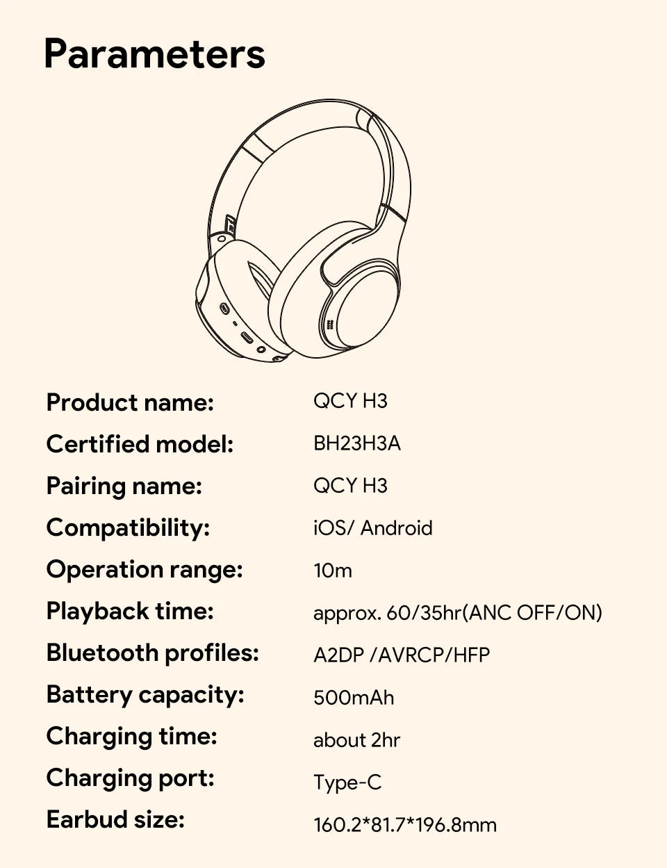 QCY H3 ANC Wireless Headphones with 43dB Hybrid Active Noise Cancellation and 60H Playtime - ShopHub