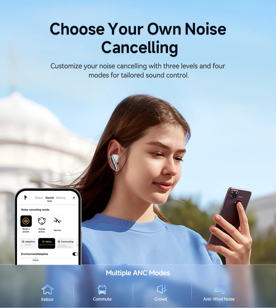 QCY Melobuds N50 ANC Earphones with 6 Mics, AI Call Noise Cancellation, Bluetooth 5.4, and Dual Connection - ShopHub