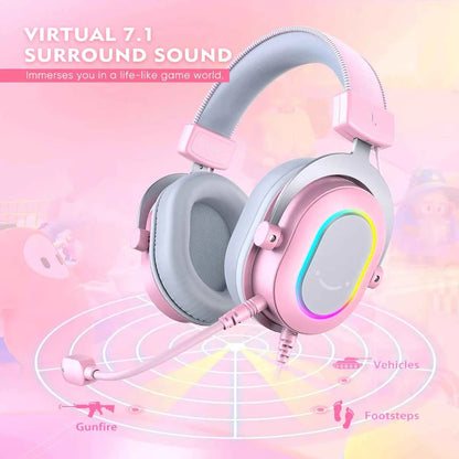 FIFINE Gaming Headset with RGB/7.1 Surround Sound/MIC/Line control,USB Over-ear Headphone for Gamer/PC/PS4/PS5 Ampligame H6P