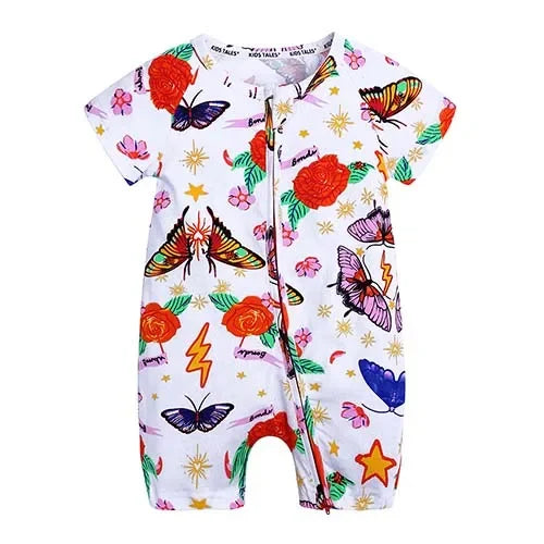 Kids Tales Summer Sprout Cotton-Stretch Double-Zip Romper