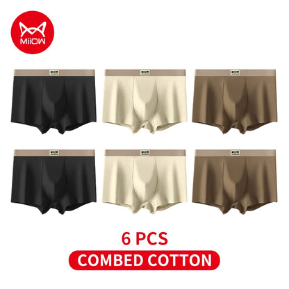 MiiOW 6Pcs Breathable Cotton Men's Underwear - Combed Cotton Antibacterial Boxer Briefs - ShopHub