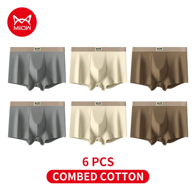 MiiOW 6Pcs Breathable Cotton Men's Underwear - Combed Cotton Antibacterial Boxer Briefs - ShopHub