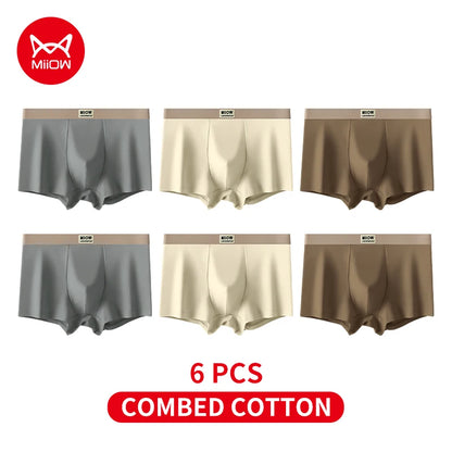 MiiOW 6Pcs Breathable Cotton Men's Underwear - Combed Cotton Antibacterial Boxer Briefs - ShopHub