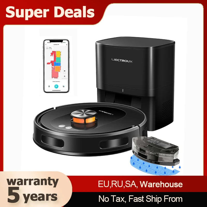 Liectroux T9 robot vacuum cleaner from ShopHub NZ, showcasing its sleek design and cleaning brushes in action.