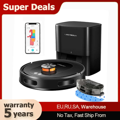 Liectroux T9 robot vacuum cleaner from ShopHub NZ, showcasing its sleek design and cleaning brushes in action.