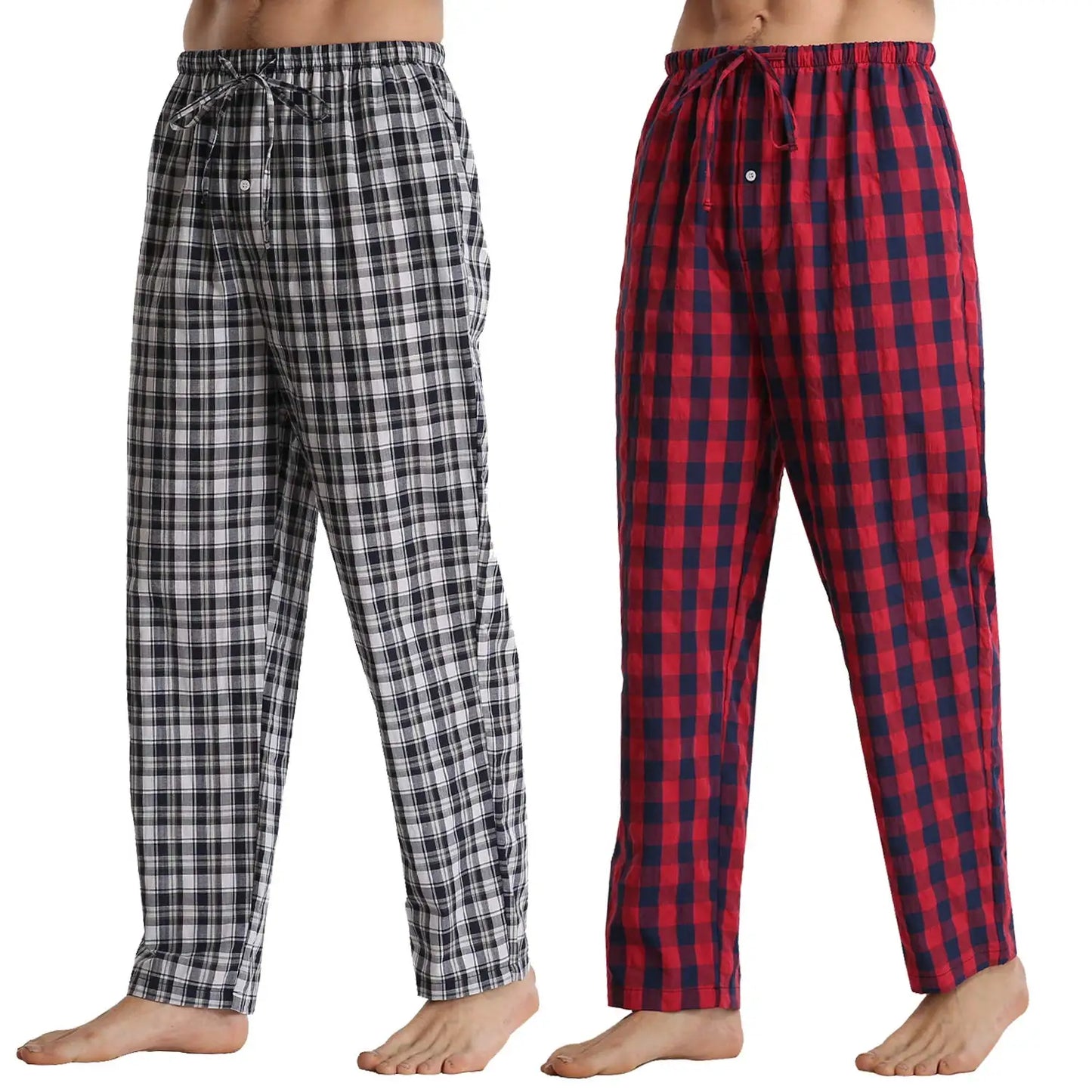 Men's Summer Pajama Pants - Comfortable 2 Pack Plaid Lounge Sleepwear with Pockets