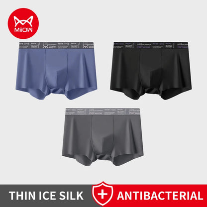 MiiOW Ice Silk Men Underwear - 3Pcs Breathable Ultra-thin Antibacterial Boxers for Ultimate Comfort - ShopHub