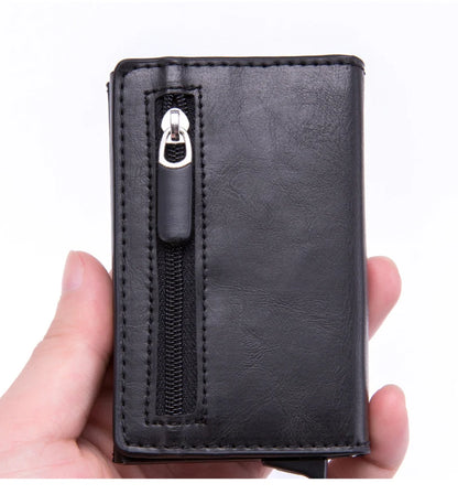 Anti Rfid Metal Business Card Holder Automatic Pop Up Case Men Trifold Coin Purse Small Carbon Visit Credit Cardholder for Men