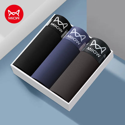 MiiOW 3Pcs Men's Cotton Boxer Shorts Antibacterial Breathable Underwear - ShopHub