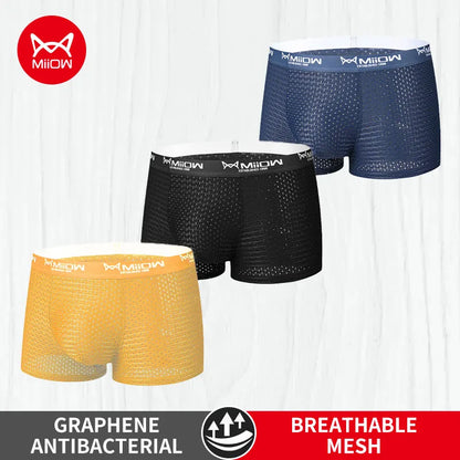 MiiOW Ice Silk Men Underwear - 3Pcs Sexy Mesh Breathable Boxer Shorts - ShopHub