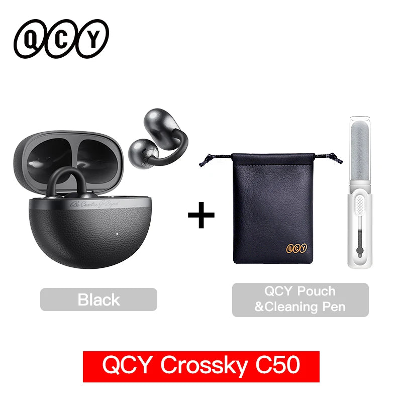 QCY CT06 Open Ear Wireless Earbuds with 4-Mic Calls and Bass Boost - Bluetooth 6.0 Clip-On Sports Headphones with 35 Hours Playtime - ShopHub