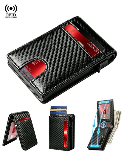 Carbon Fiber Wallet Magnetic Card Holder RFID Automatic Pop Up Case Id Bank Credit Cardholder Money Bag Bifold Wallets for Men