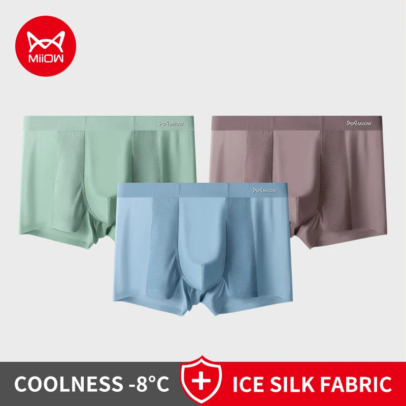 MIIOW Men's Breathable Underwear Set - Ice Silk Mesh Antibacterial Cotton Crotch Seamless Boxers - ShopHub
