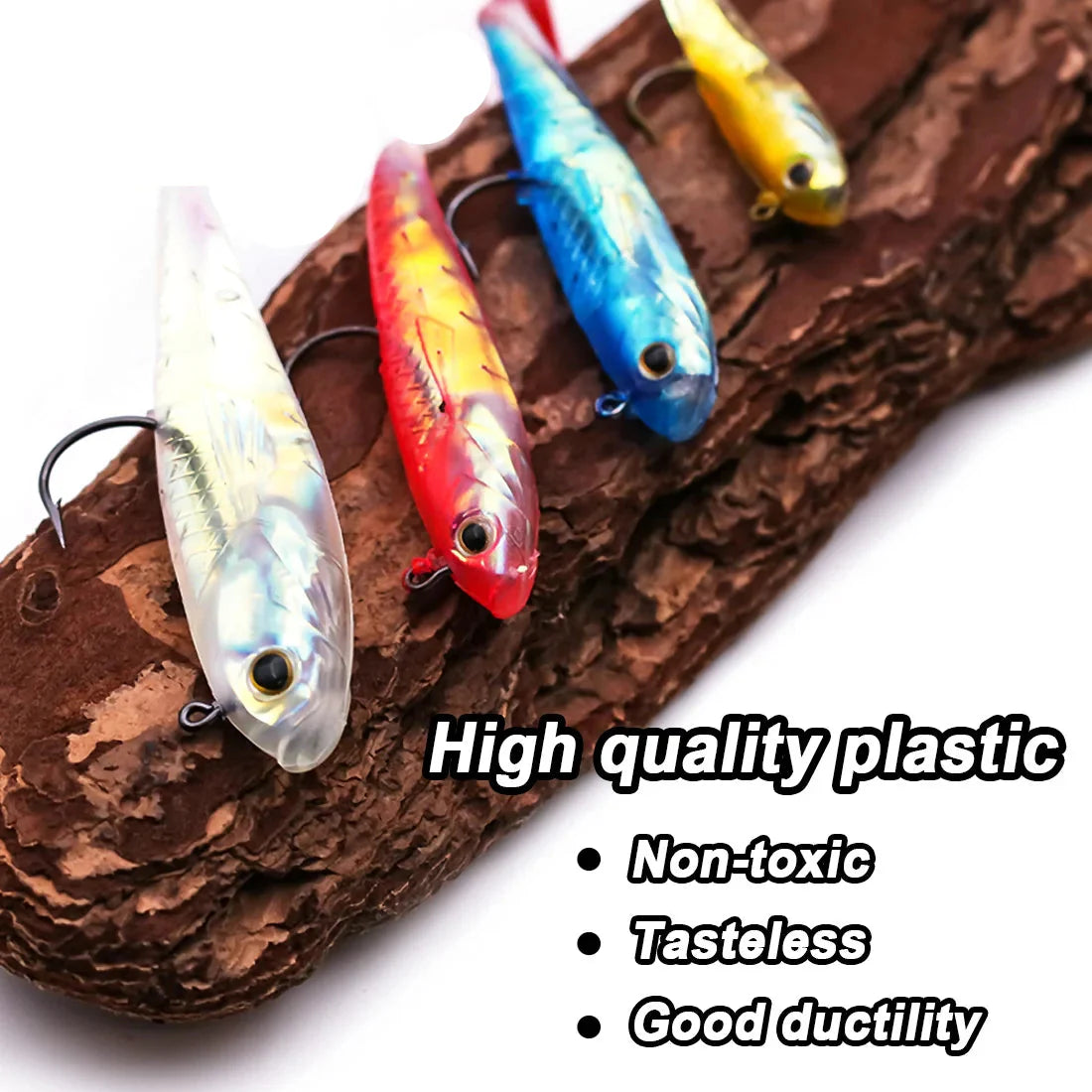 Habicare soft fishing lures with lead head jigs in various colors, designed for bass and trout fishing, shown in multiple quantities.