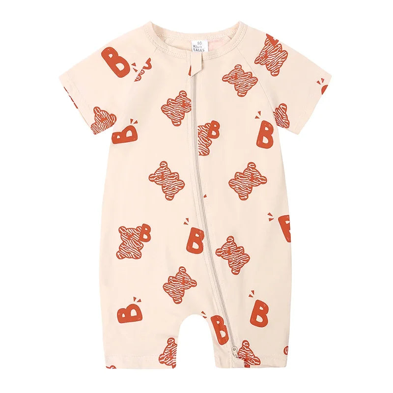Kids Tales Summer Sprout Cotton-Stretch Double-Zip Romper