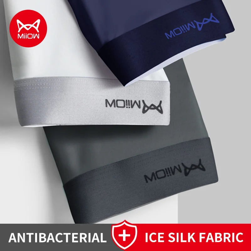 MiiOW Ice Silk Men's Boxershorts 3Pcs - Breathable Antibacterial Underwear - ShopHub
